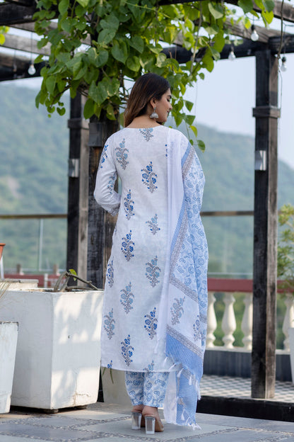 Ethnic Set Women Block Printed Kurta and Pant with Dupatta