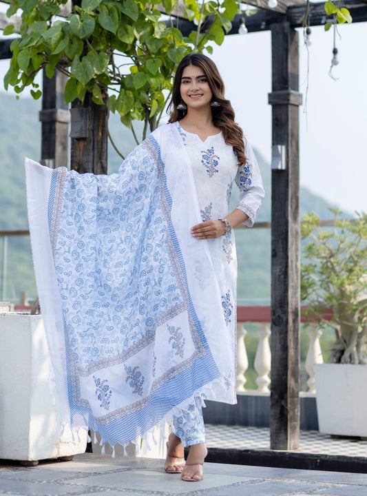 Ethnic Set Women Block Printed Kurta and Pant with Dupatta