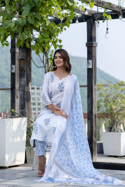 Ethnic Set Women Block Printed Kurta and Pant with Dupatta