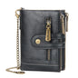 Anti-lost Chain Leather Double Zipper Bifold Wallet Purse