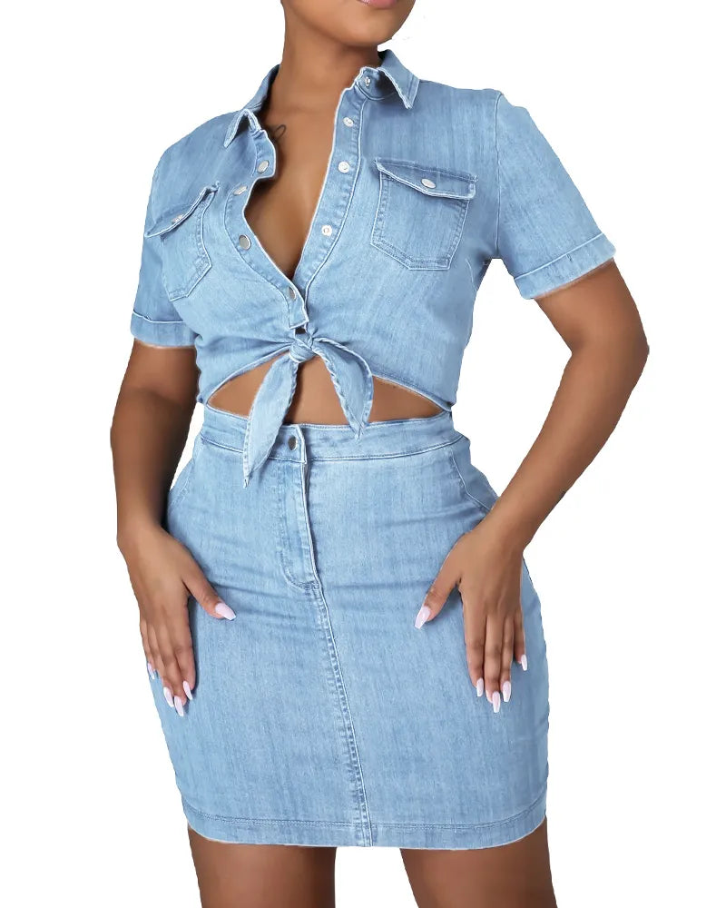 Womens Sexy 2 Pieces Denim Outfits