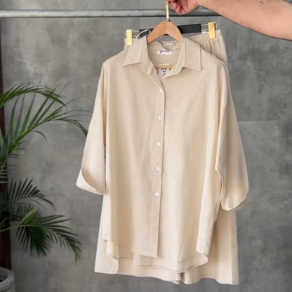 Rich Linen Shirt & Plazo Set For Women