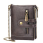 Anti-lost Chain Leather Double Zipper Bifold Wallet Purse