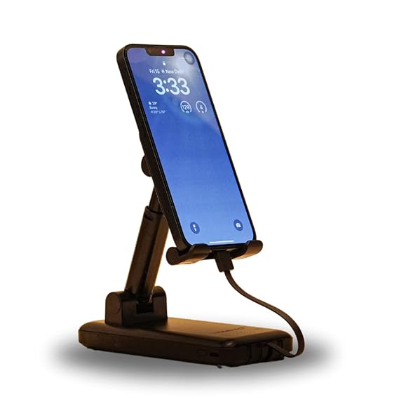 Powerstand 10000Mah with Inbuilt Stand, Quick Charge for iPhone, Android 12W Charging Speed, Micro-USB, USB- Type C