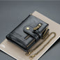 Anti-lost Chain Leather Double Zipper Bifold Wallet Purse