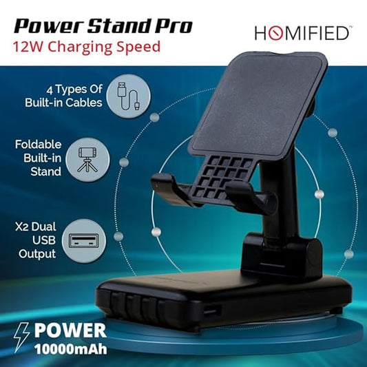 Powerstand 10000Mah with Inbuilt Stand, Quick Charge for iPhone, Android 12W Charging Speed, Micro-USB, USB- Type C