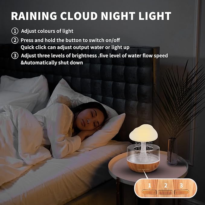 Cloud Rain Humidifier With Waterfall Lamp