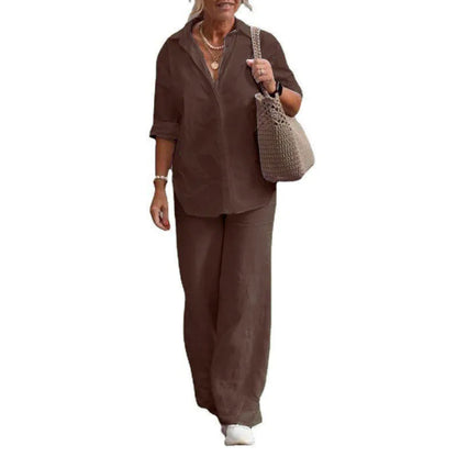 Cotton Linen Suit Long Sleeve Shirt Loose Pants