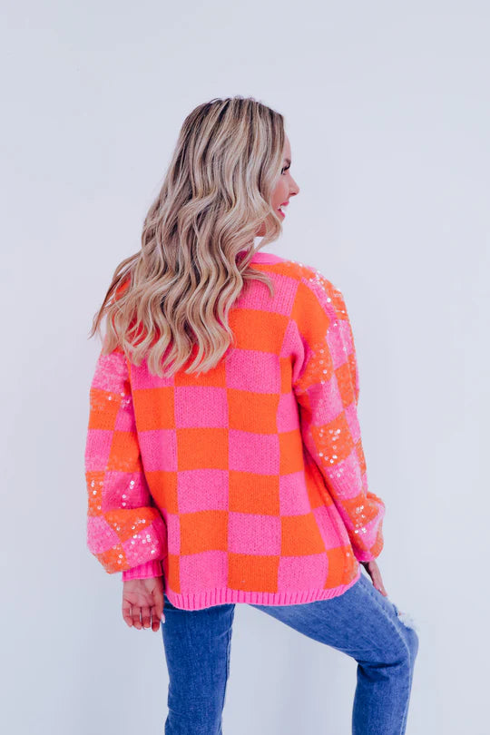 Cheery Checkered N Sequin Cardigan