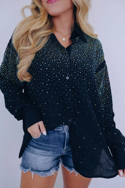 Cascading Rhinestone Button Up Shirt - 4 Colors