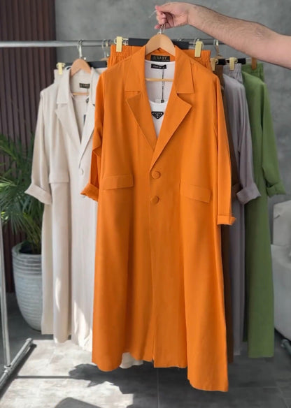 Coat Style Long Shirt & Trouser Set For Women