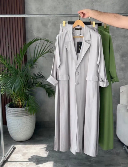 Coat Style Long Shirt & Trouser Set For Women