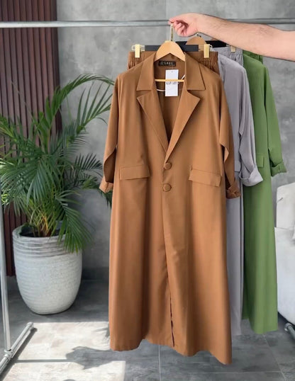 Coat Style Long Shirt & Trouser Set For Women