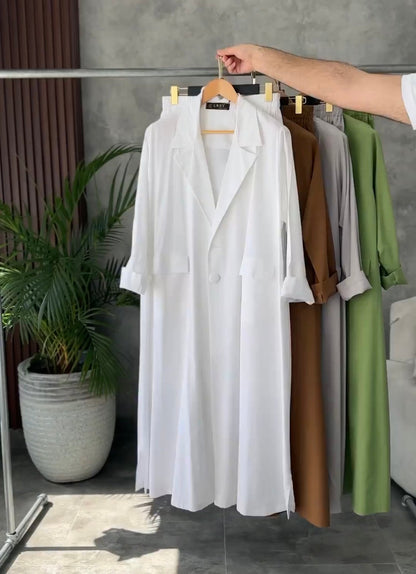 Coat Style Long Shirt & Trouser Set For Women