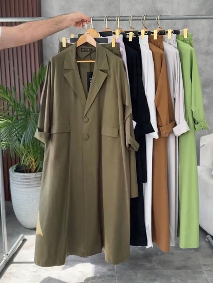 Coat Style Long Shirt & Trouser Set For Women