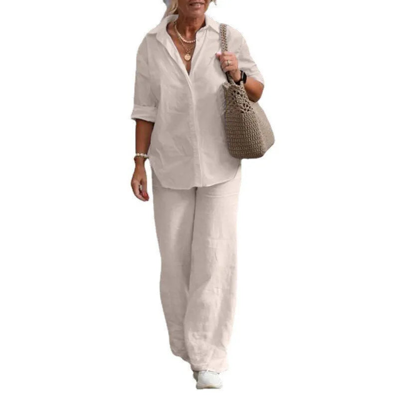 Cotton Linen Suit Long Sleeve Shirt Loose Pants