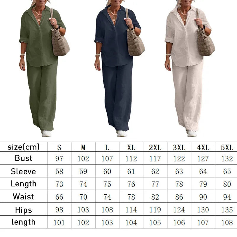 Cotton Linen Suit Long Sleeve Shirt Loose Pants