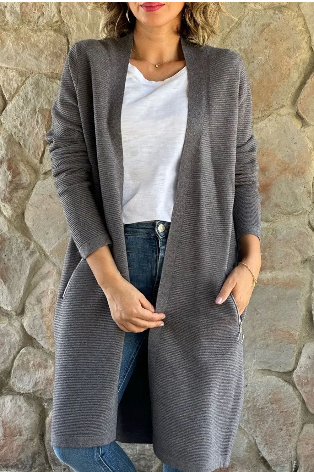 Solid Color Knitted Sweater Long Coat