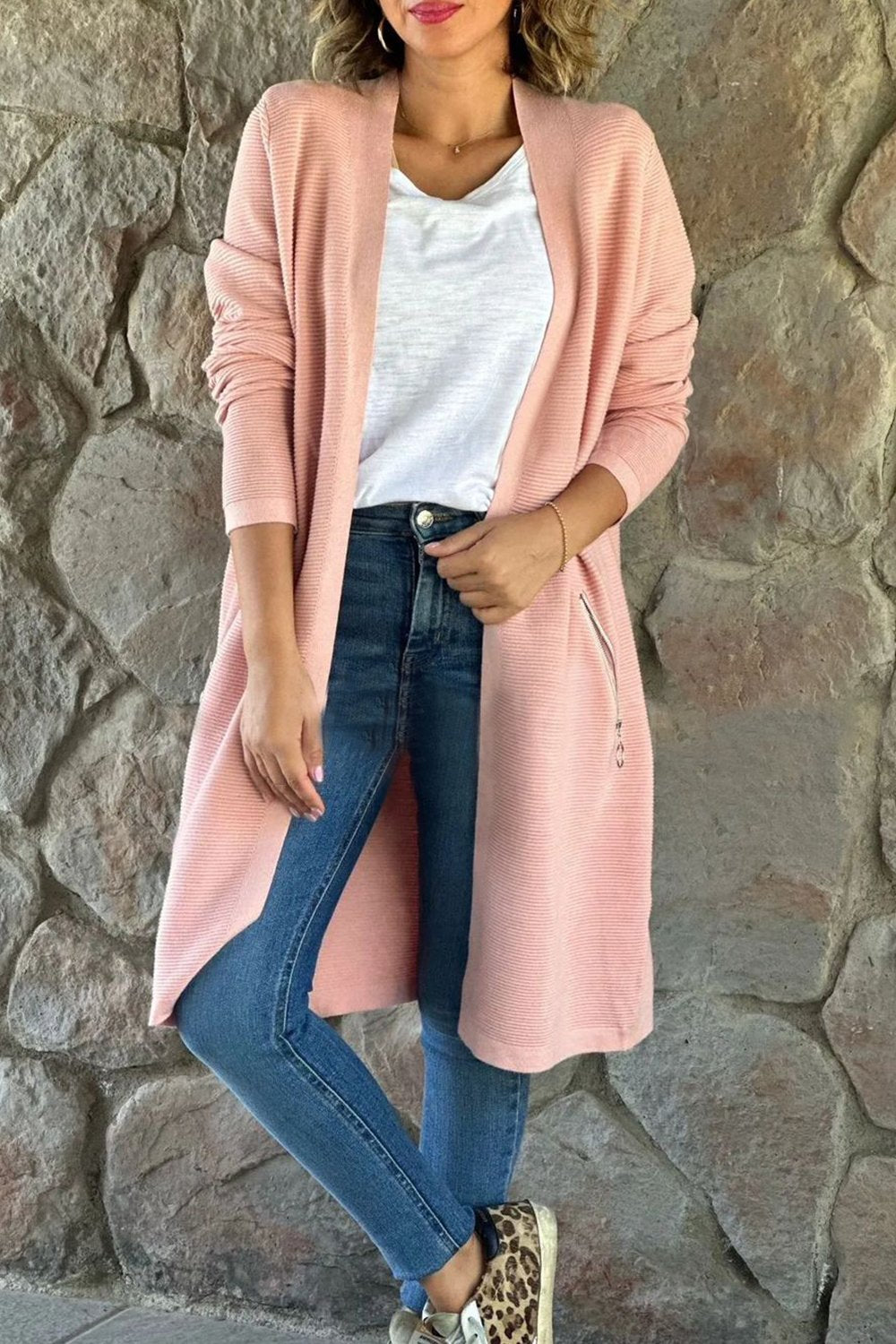 Solid Color Knitted Sweater Long Coat