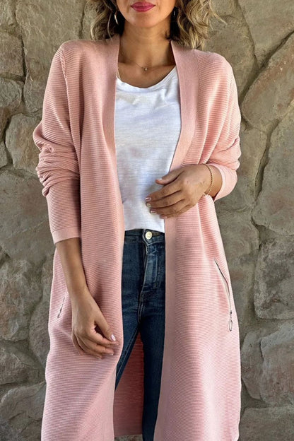 Solid Color Knitted Sweater Long Coat