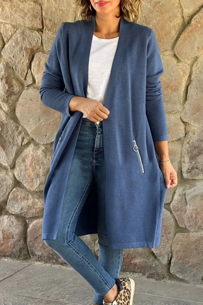 Solid Color Knitted Sweater Long Coat