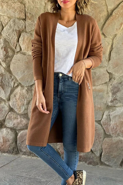 Solid Color Knitted Sweater Long Coat