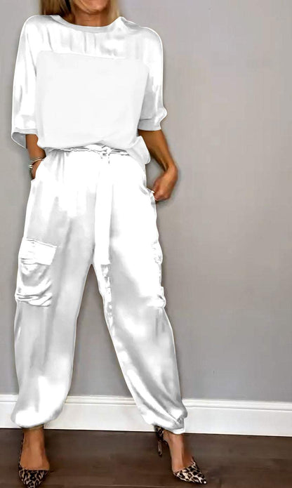 Half-sleeved Top and Pant Suit Two-piece