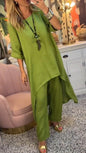 Round Neck Long Sleeve Cotton and Linen Two Piece Suit