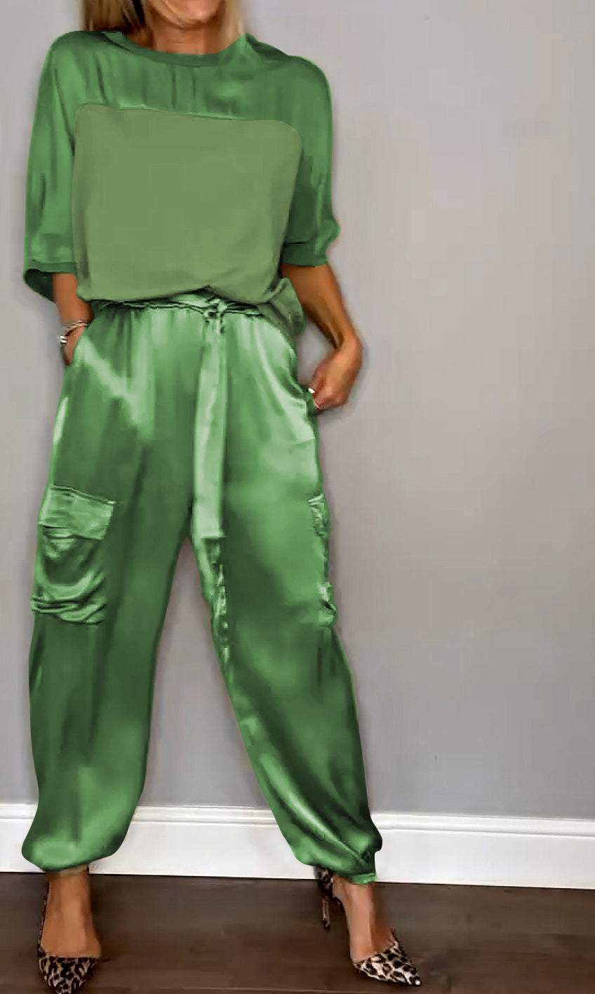 Half-sleeved Top and Pant Suit Two-piece