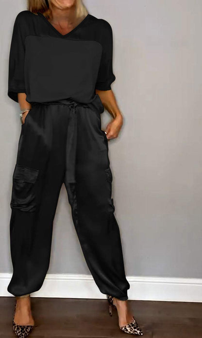 Half-sleeved Top and Pant Suit Two-piece