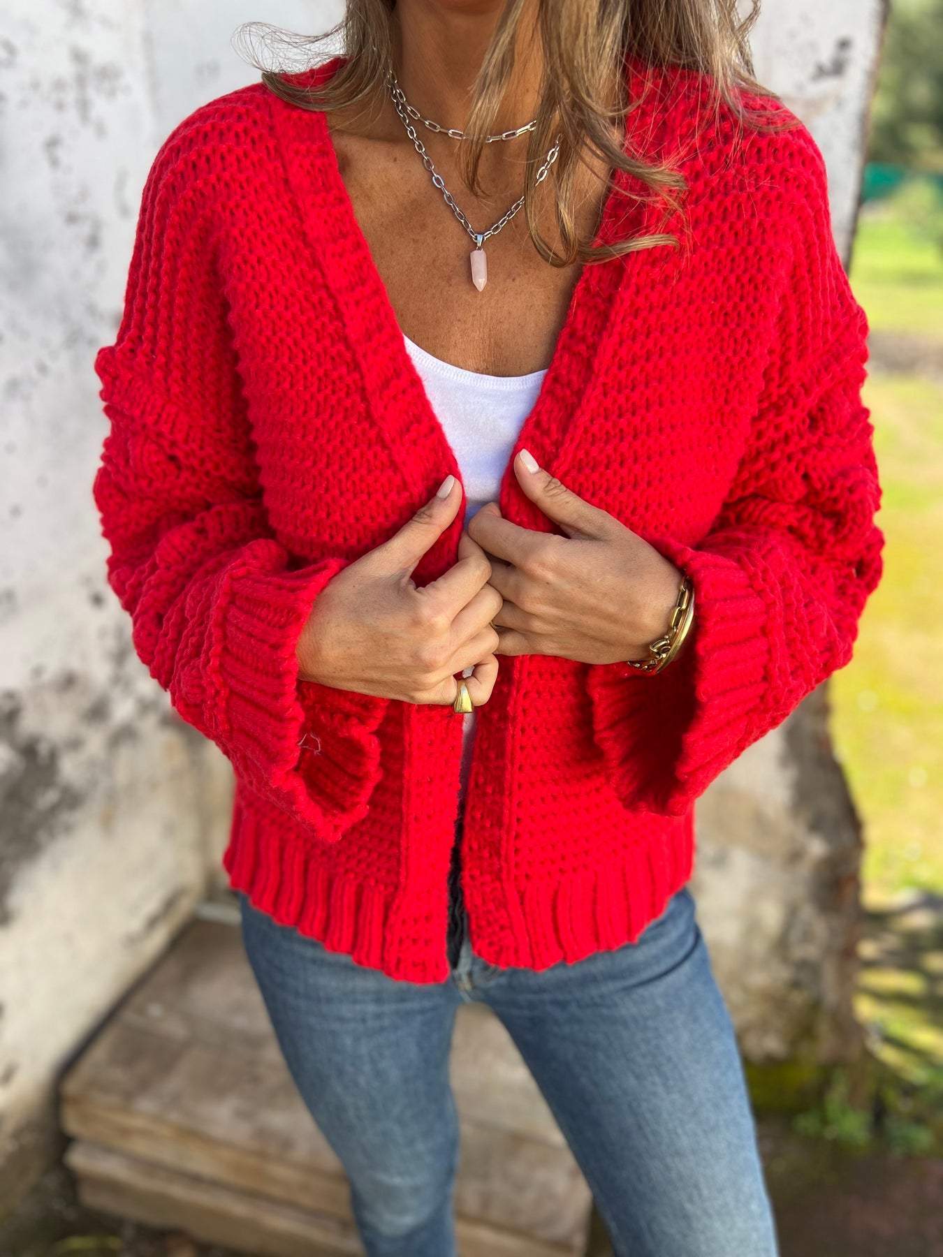 Women's V-neck Long-sleeved Casual Knitted Cardigan