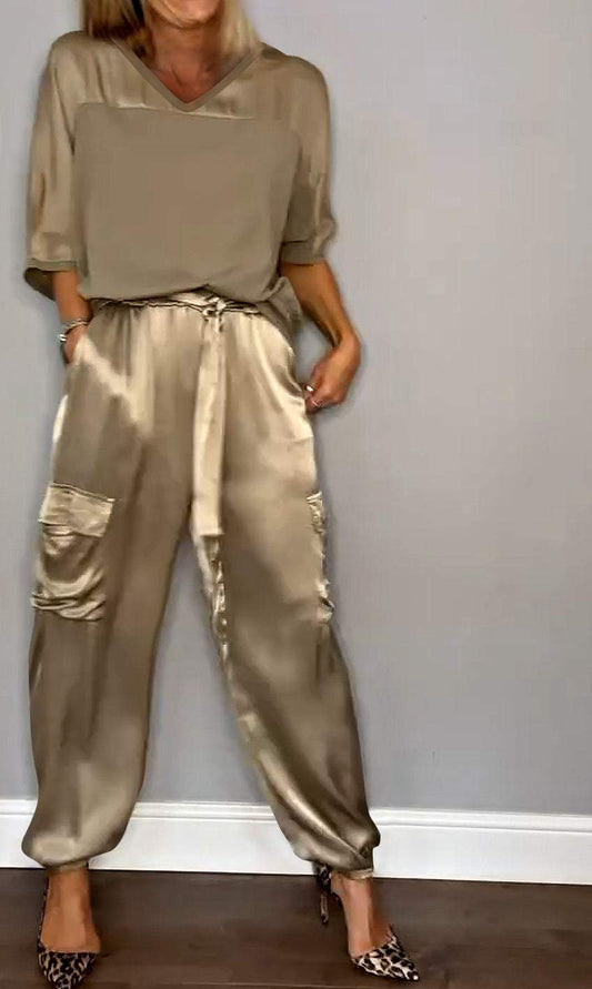 Half-sleeved Top and Pant Suit Two-piece