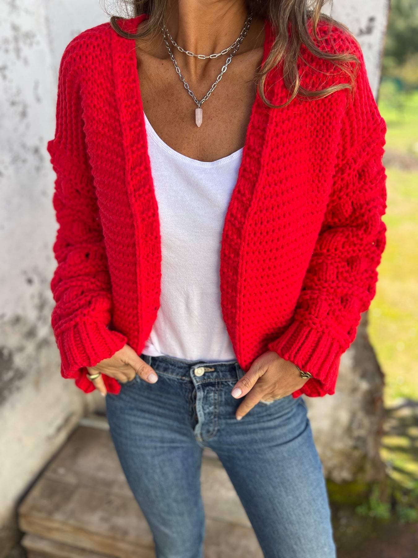 Women's V-neck Long-sleeved Casual Knitted Cardigan