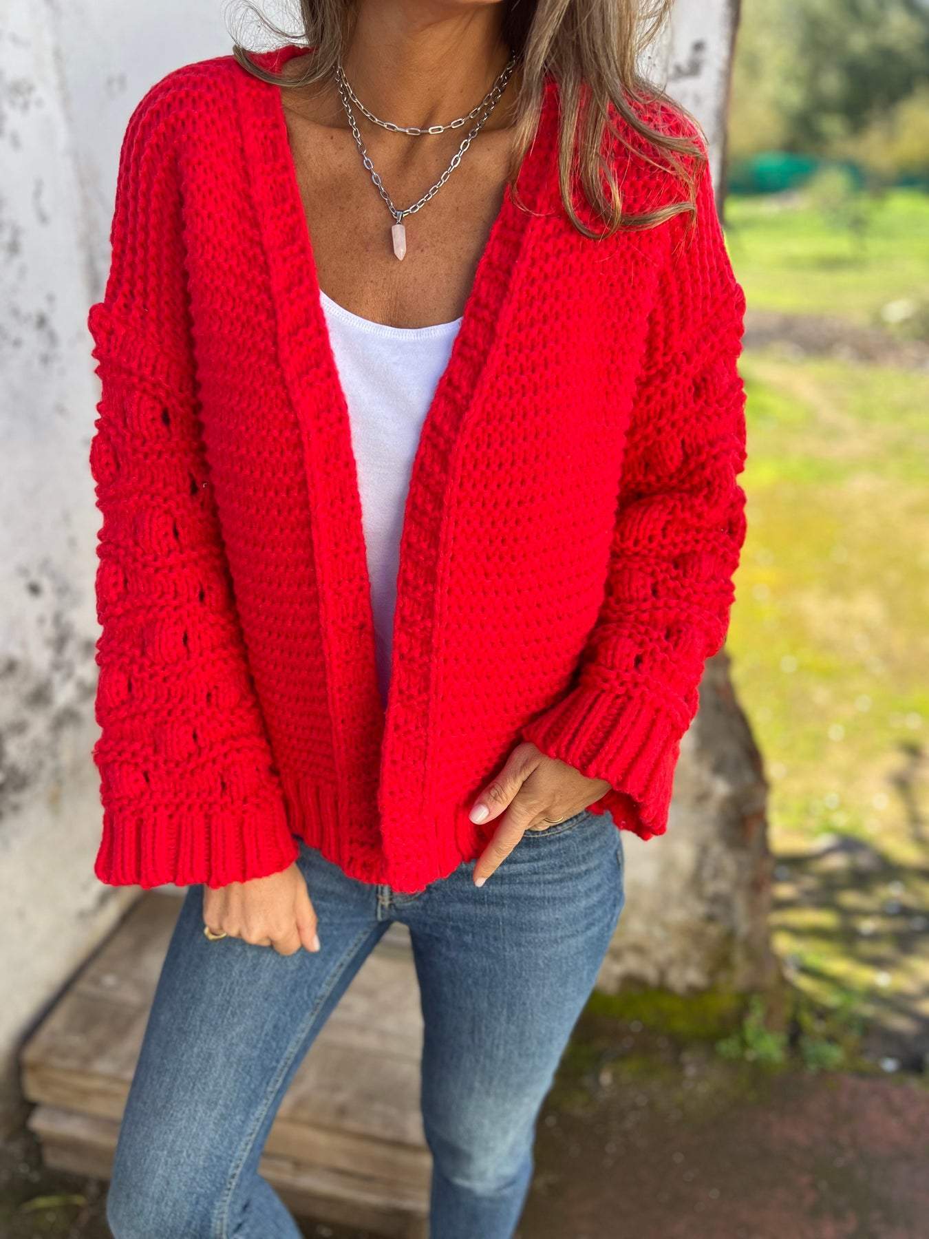 Women's V-neck Long-sleeved Casual Knitted Cardigan